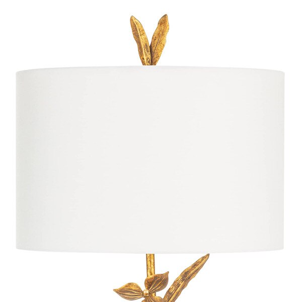 White linen shade of a buffet lamp